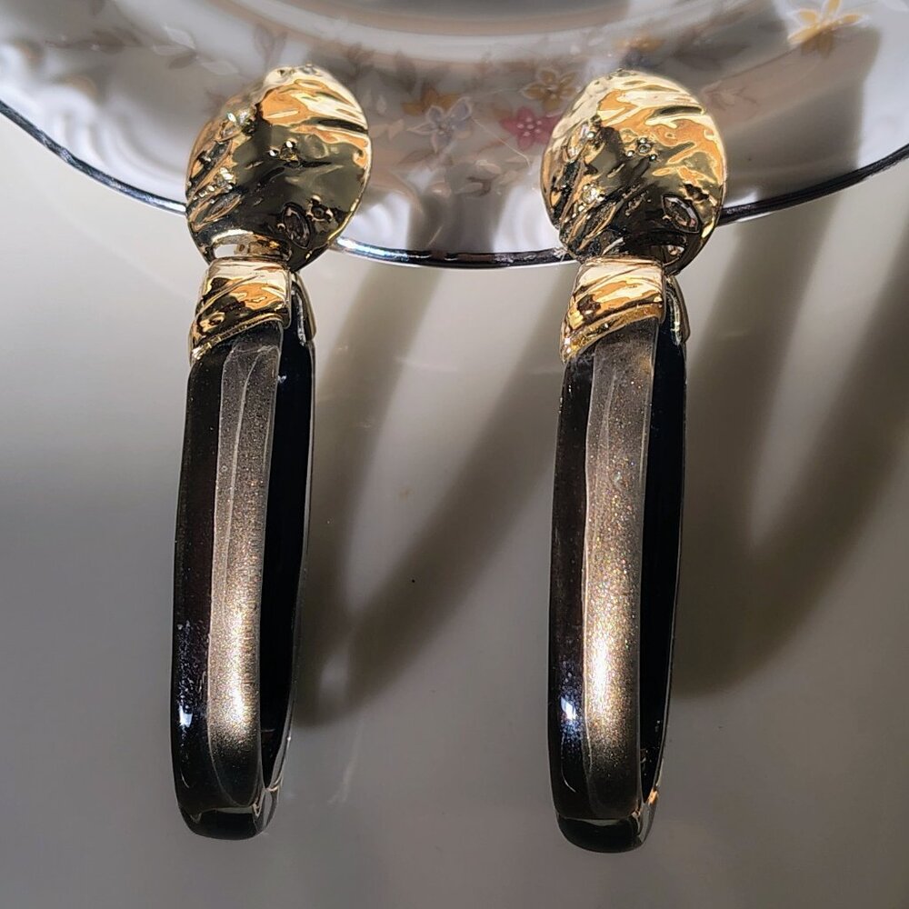 Vtg Real Alexis Bittar Rocky Metal, Crystal & Lucite Clip On Earrings $295